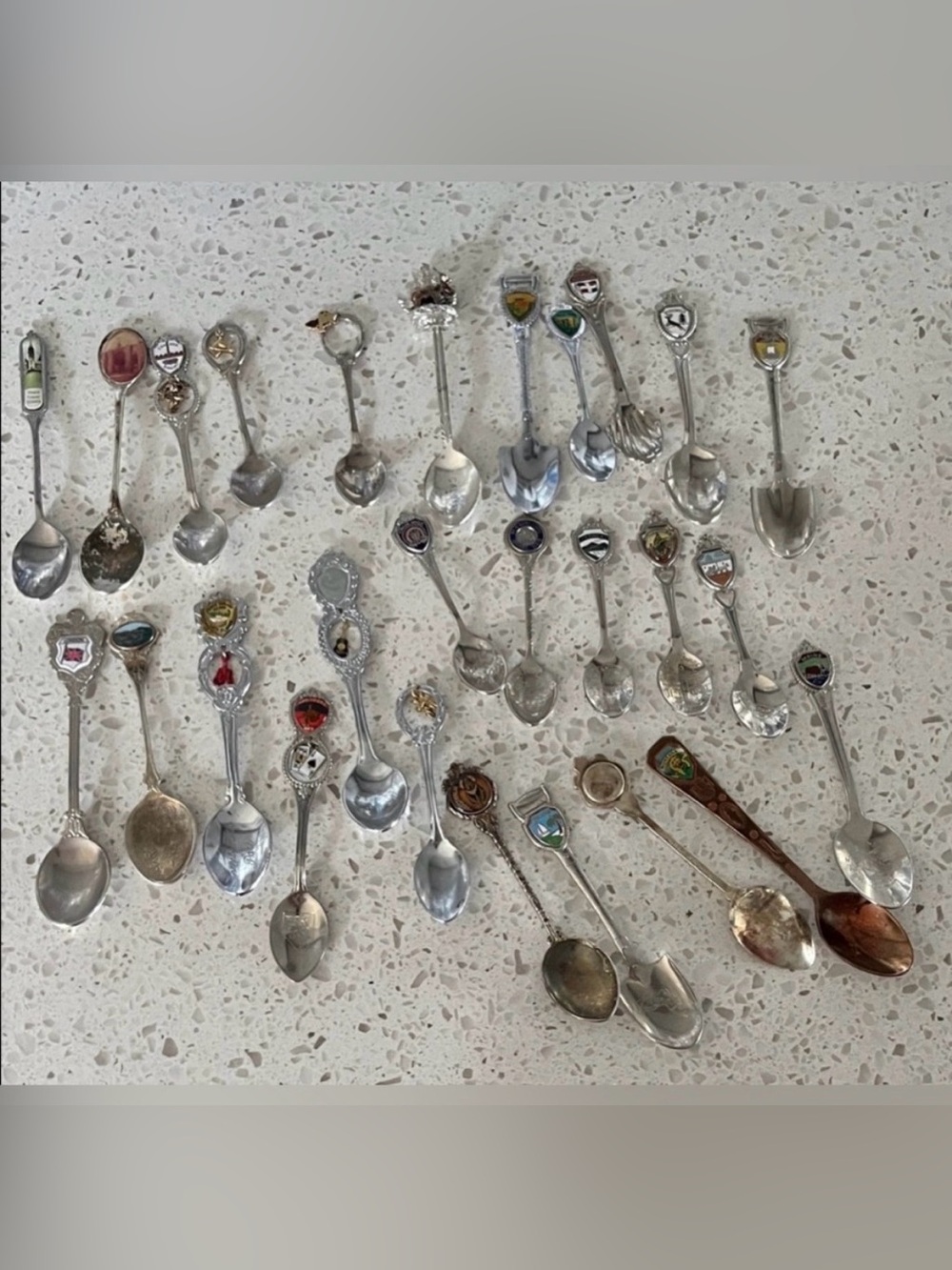 Vintage Collectible Souvenir Spoons - Silver Tone with Enamel Shields